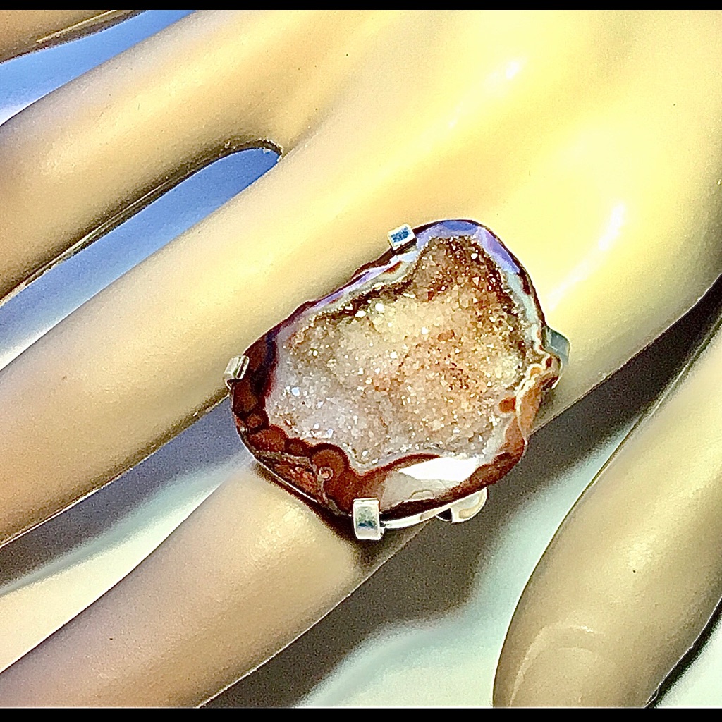 Polished Drusy W/ Crystals Gemstone Ring